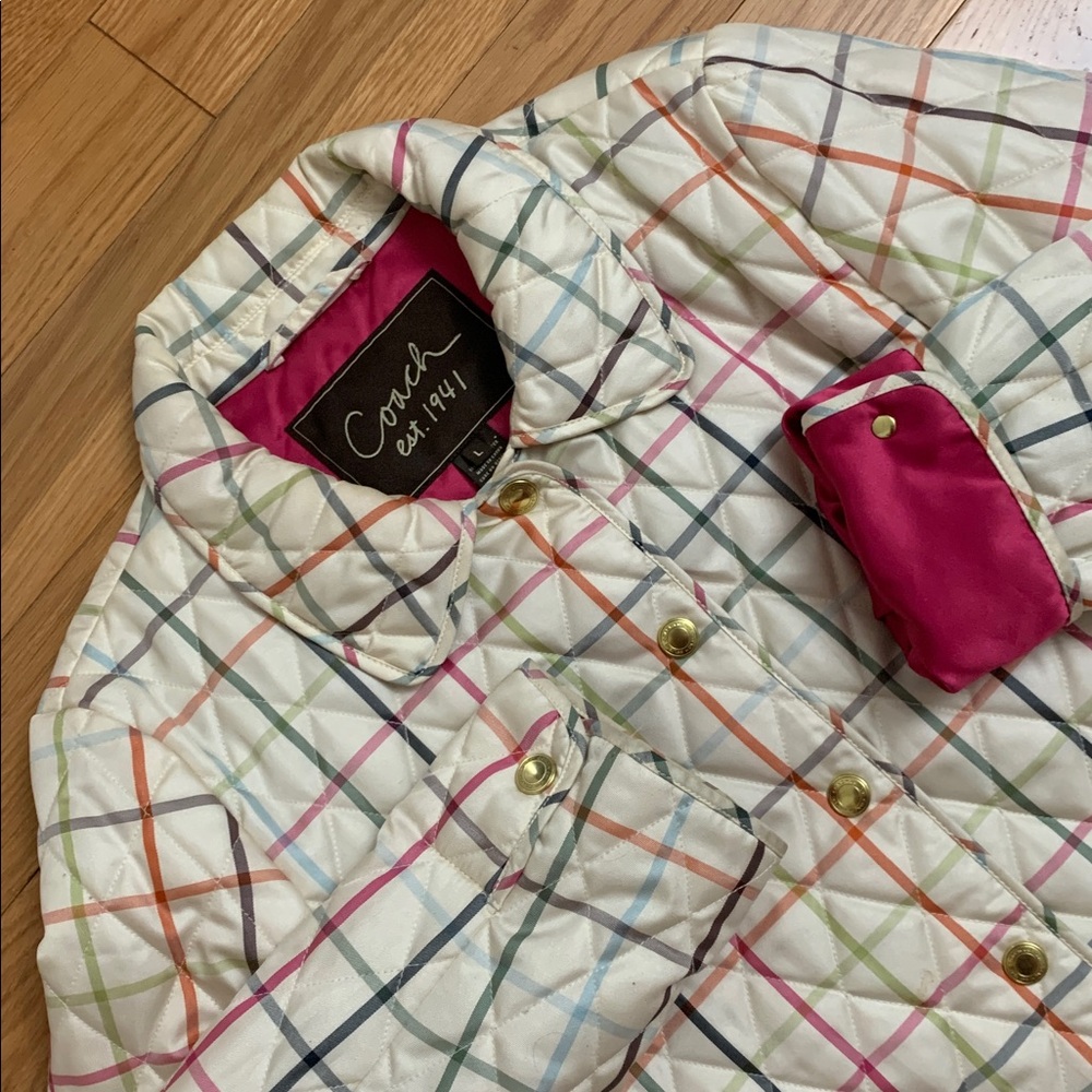 Coach Colorful Checkered Tattersal Jacket with Pink Accents - Picture 2 of 12